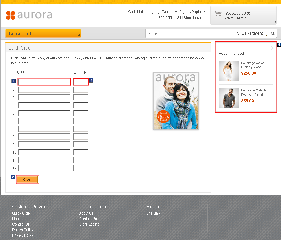 Captura de pantalla de la página Pedido rápido