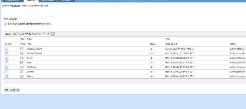 Captura de pantalla de selección de una plantilla de autoría