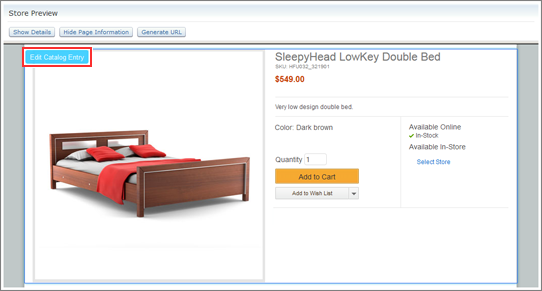 Ubicación de los enlaces de edición de las entradas de catálogo