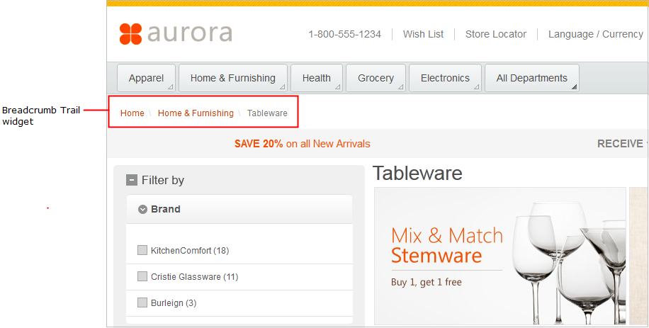 Ejemplo de un widget de Indicación de ruta