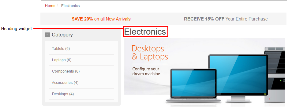 Ejemplo de un widget de Cabecera que se utiliza en una página de categoría