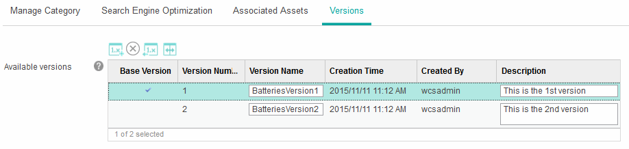 Lista de versiones de una categoría