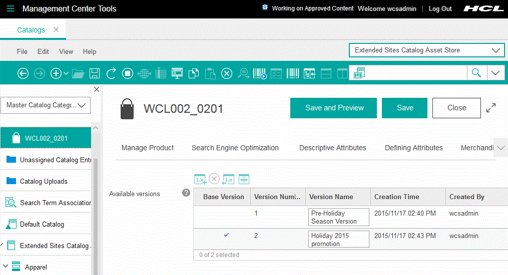Versiones disponibles del producto "A0000552"