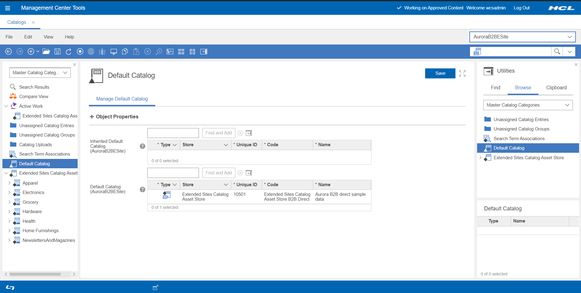 Panel Catálogo predeterminado