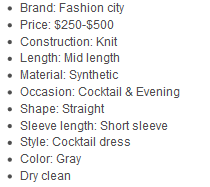 Ejemplo de un widget de Atributos descriptivos
