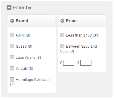 Widget de Navegación por facetas con orientación horizontal
