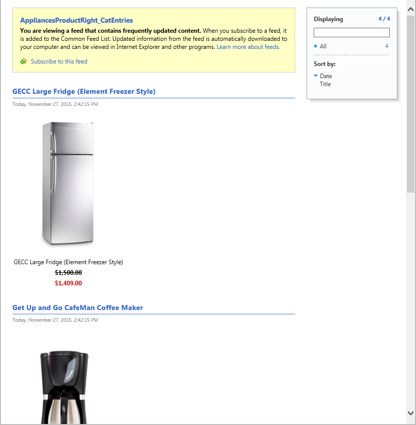 Opciones de canal de información en un navegador