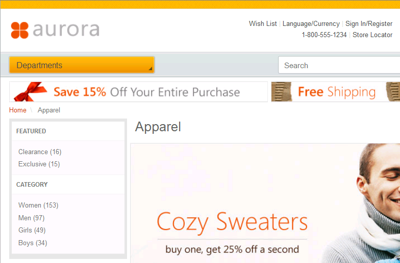 Captura de pantalla para facetas destacadas en la tienda de inicio Aurora