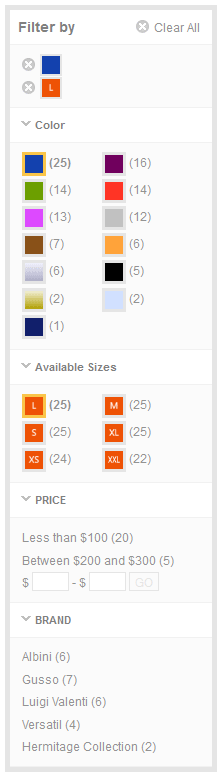 Captura de pantalla para navegación por facetas en la tienda de inicio Aurora