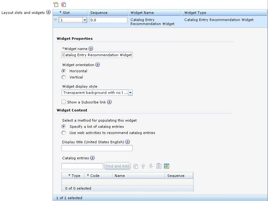 Vista de propiedades del widget