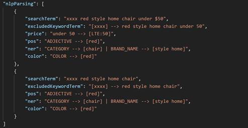 Captura de pantalla del contenido del objeto nlpParsing
