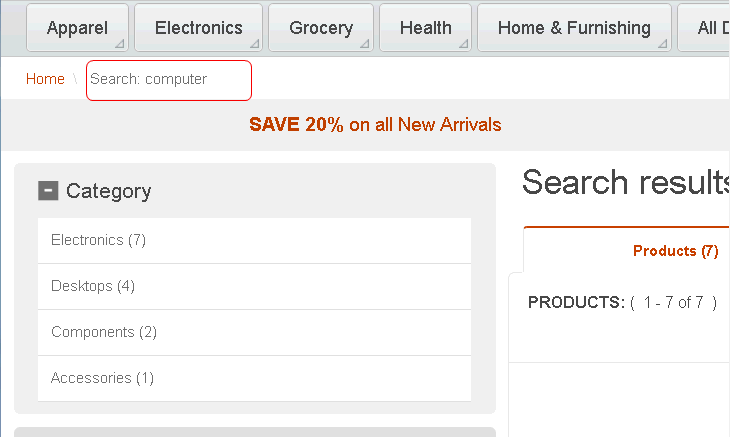 Facetas al buscar en el escaparate