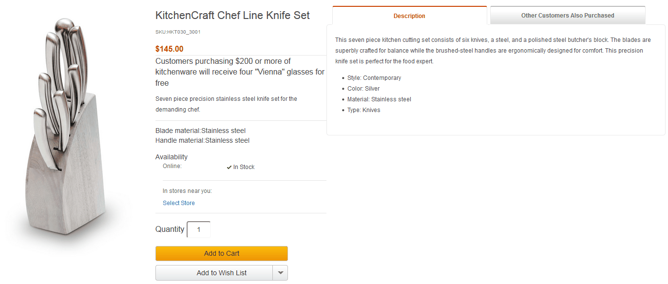 Detalles de visualización del producto Conjunto de cuchillos