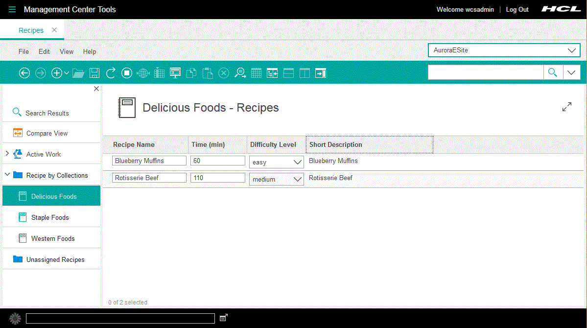 Vista de lista de la herramienta Recetas después de la personalización.