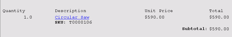 Exemple montrant le contenu de l'entrée MiniCurrentOrderDisplay.