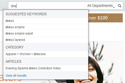 Capture d'écran pour le menu de suggestion automatique