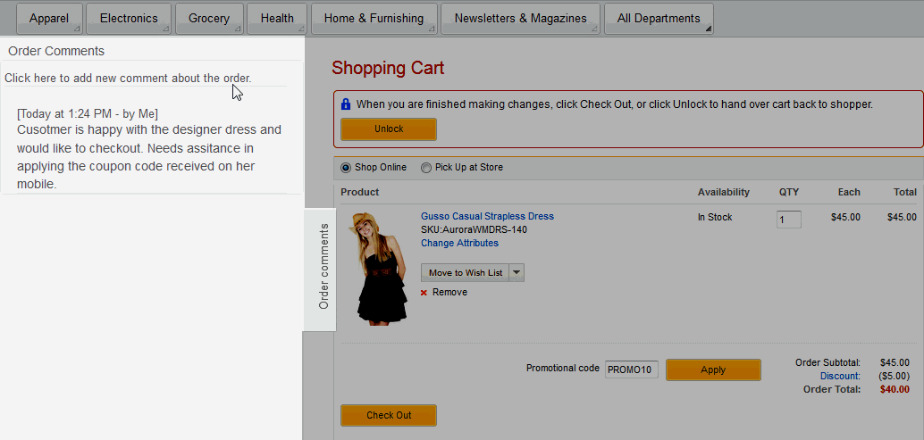 Widget Curseur de commentaire de commande