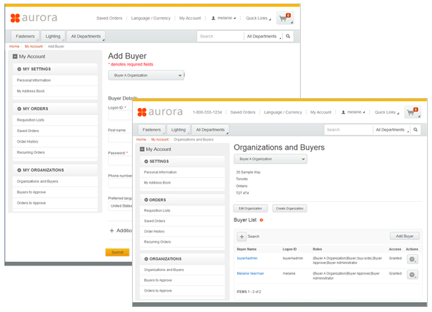 Ecrans d'administration des acheteurs