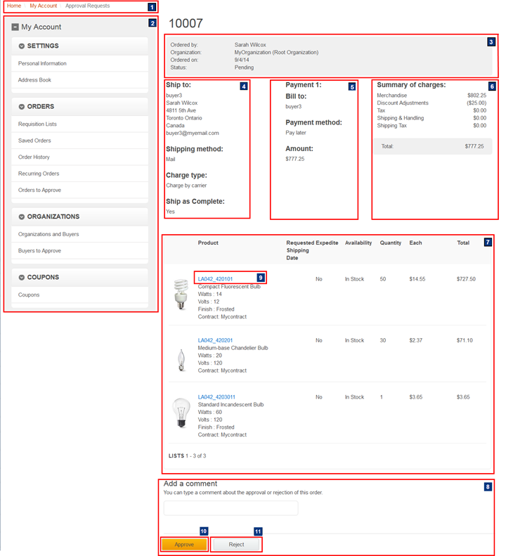 Page Commandes à approuver