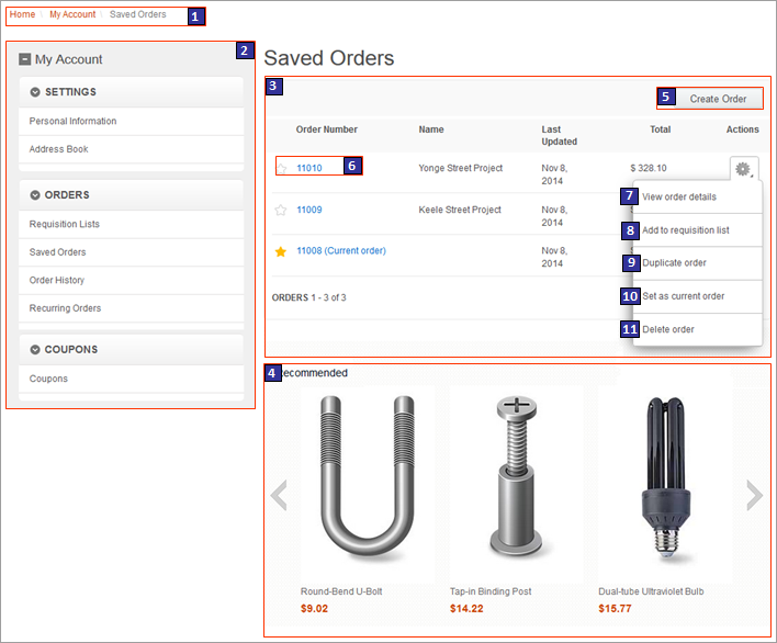 Page Commandes enregistrées