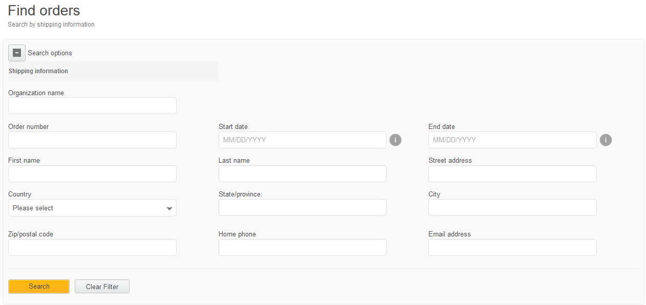 Widget Rechercher des commandes
