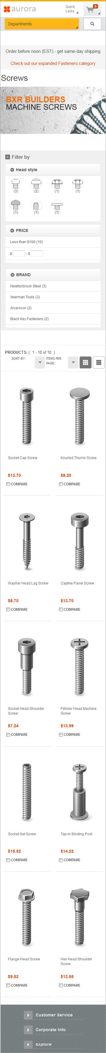 Capture d'écran de la page sur un appareil mobile