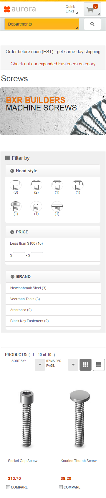 Capture d'écran de la page sur un appareil mobile