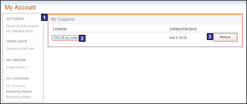 Capture d'écran de la page Mes bons de réduction