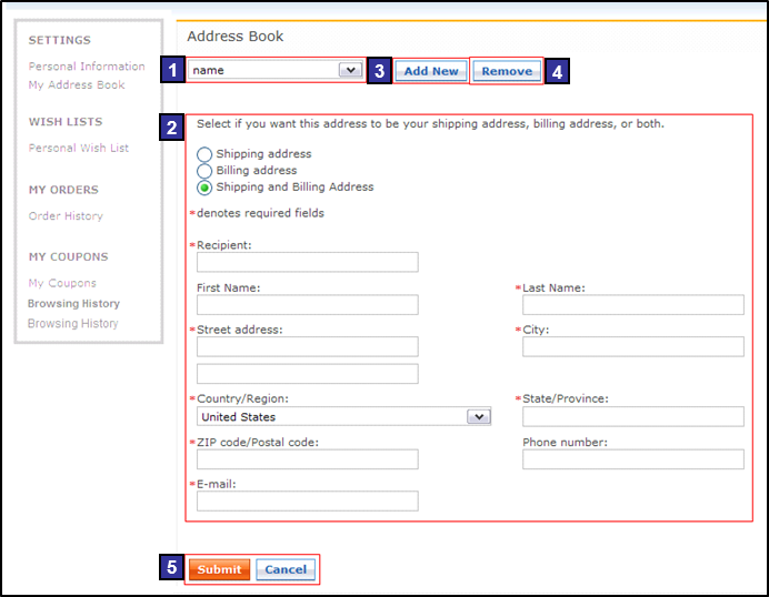Capture d'écran de la page Ajouter une adresse