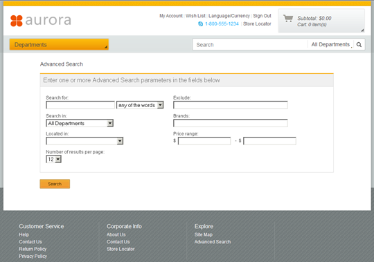 Capture d'écran de la page Recherche avancée