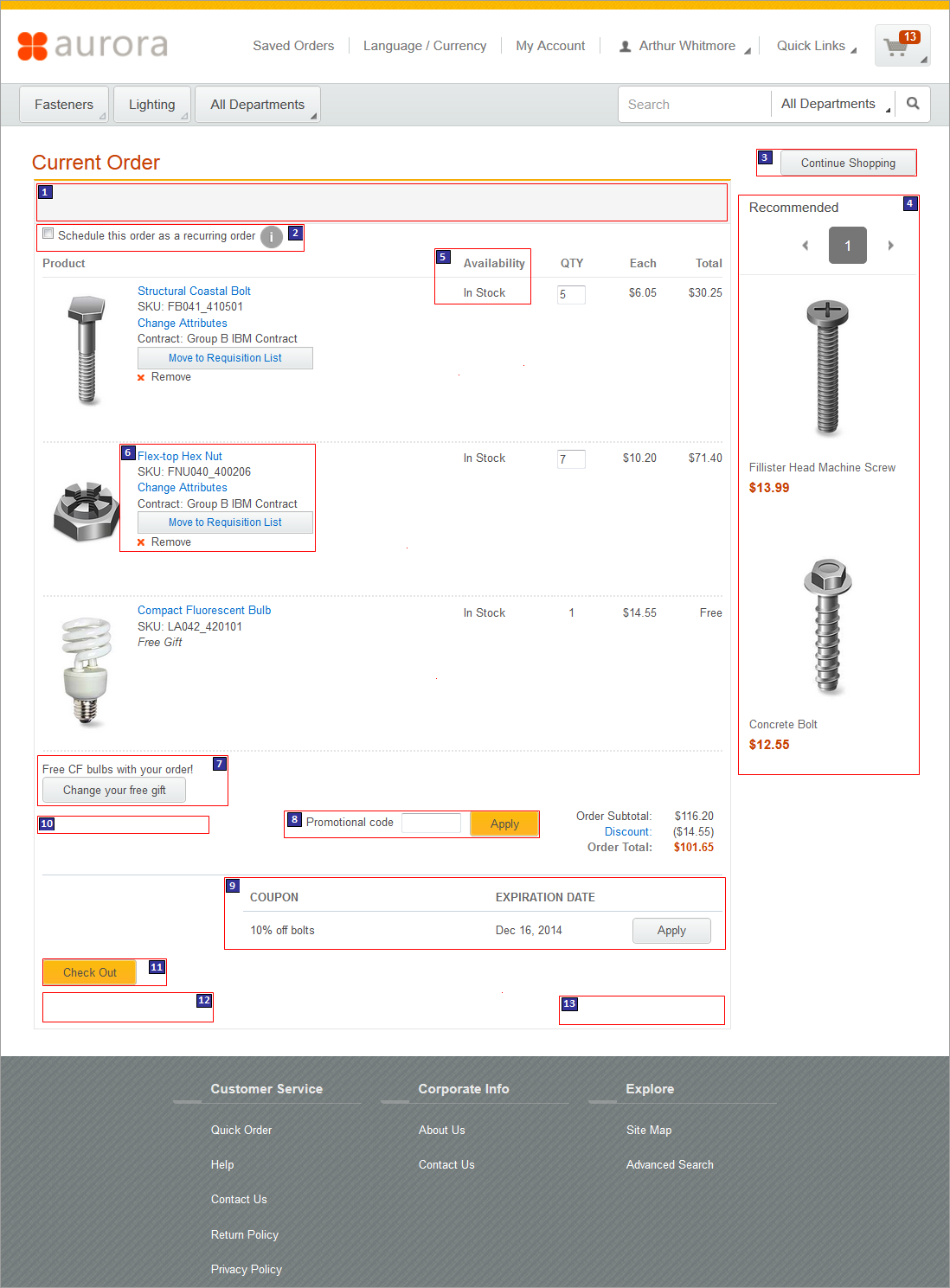 Capture d'écran de la page Commande en cours
