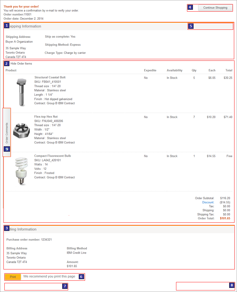 Page Confirmation de la commande