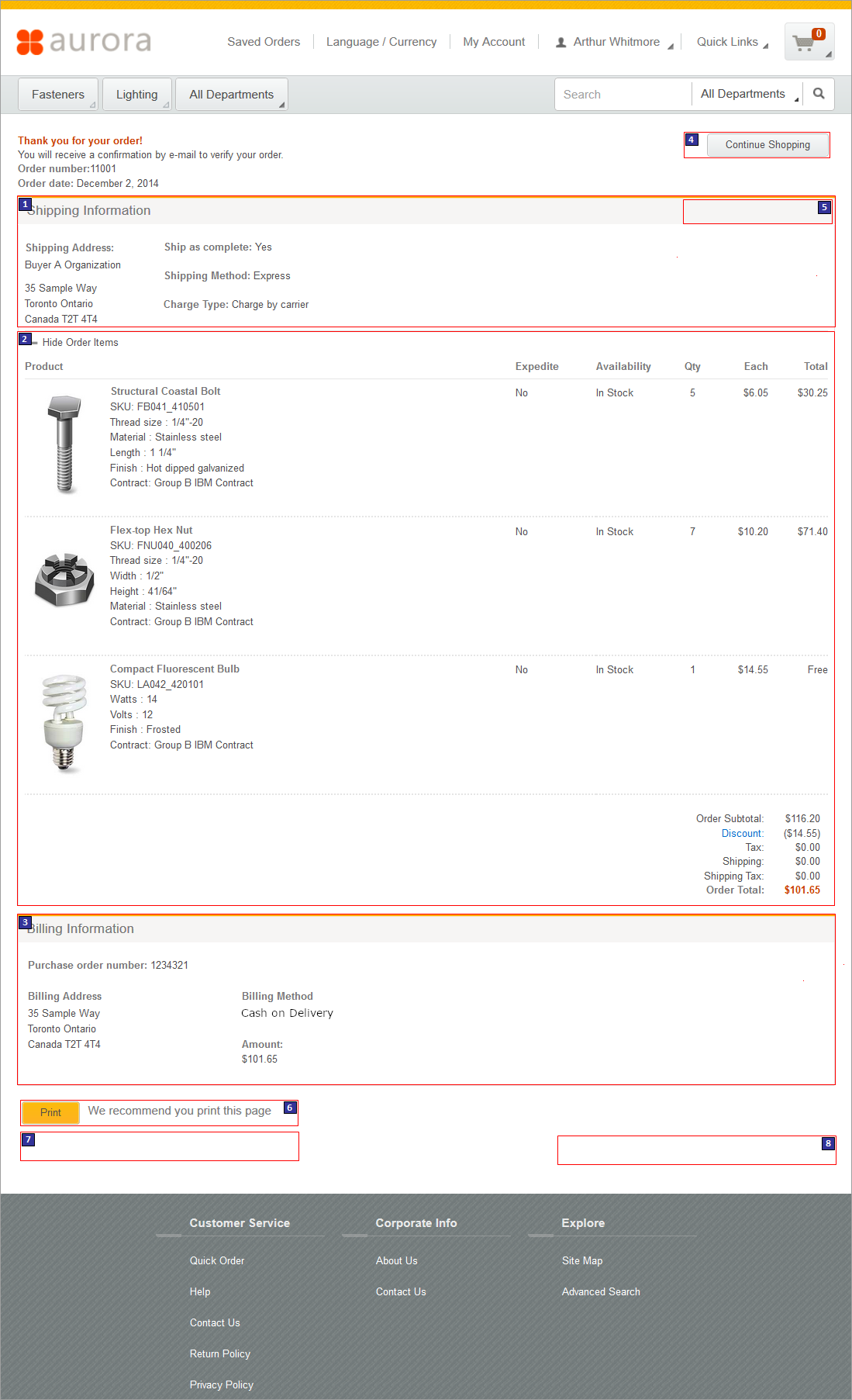 Capture d'écran de la page Confirmation de la commande