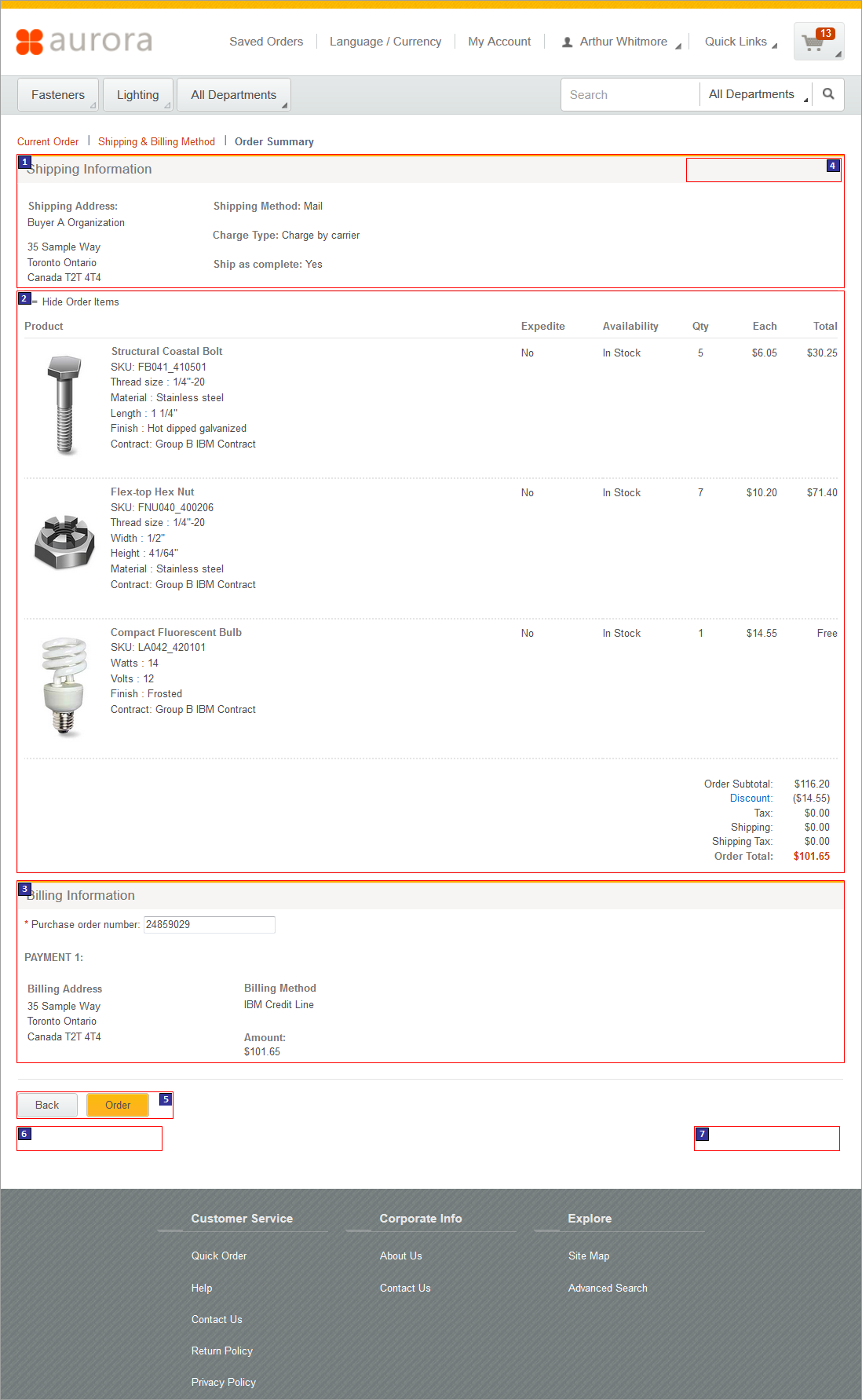 Capture d'écran de la page Récapitulatif de la commande