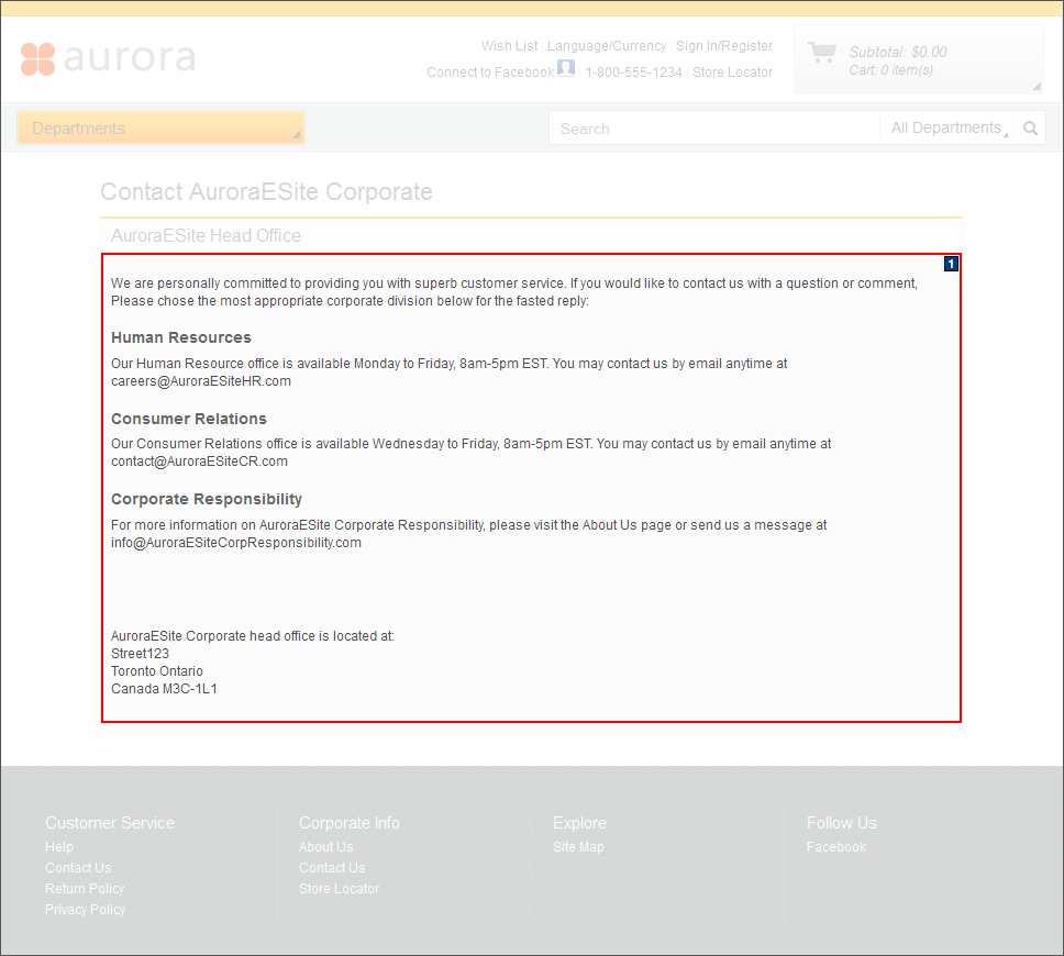 Capture d'écran de la page Nous contacter de l'entreprise