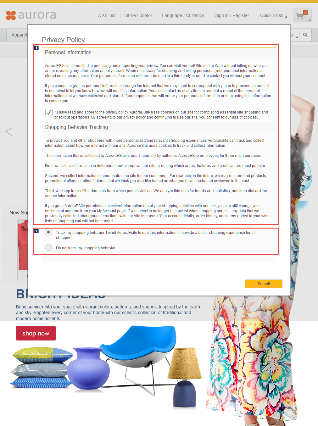 Capture d'écran de la page Confidentialité