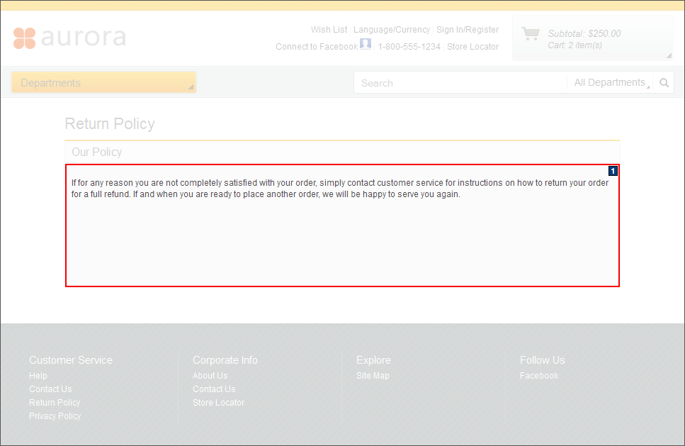 Capture d'écran de la page Politique de retour