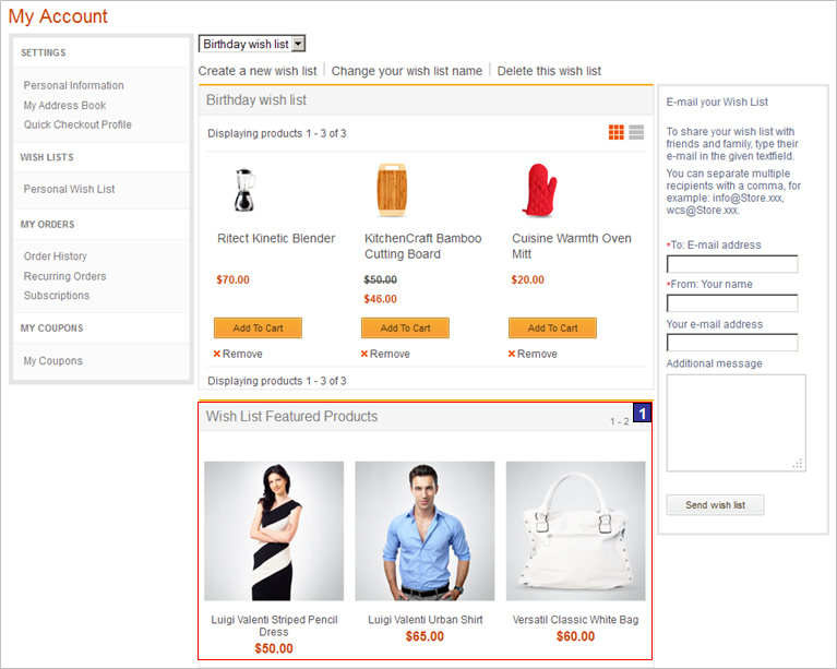 Capture d'écran de la page Liste de présélection personnelle