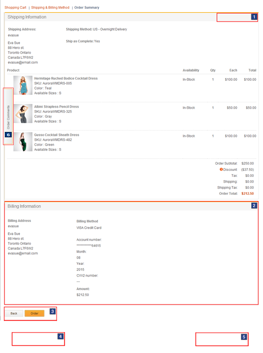 Page Récapitulatif de la commande