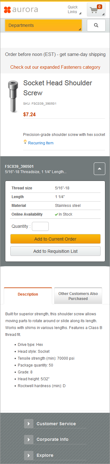 Capture d'écran de la page sur un appareil mobile