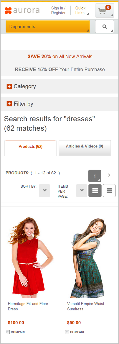 Capture d'écran de la page sur un appareil mobile