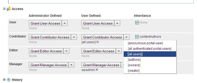 Capture d'écran de la section Accès