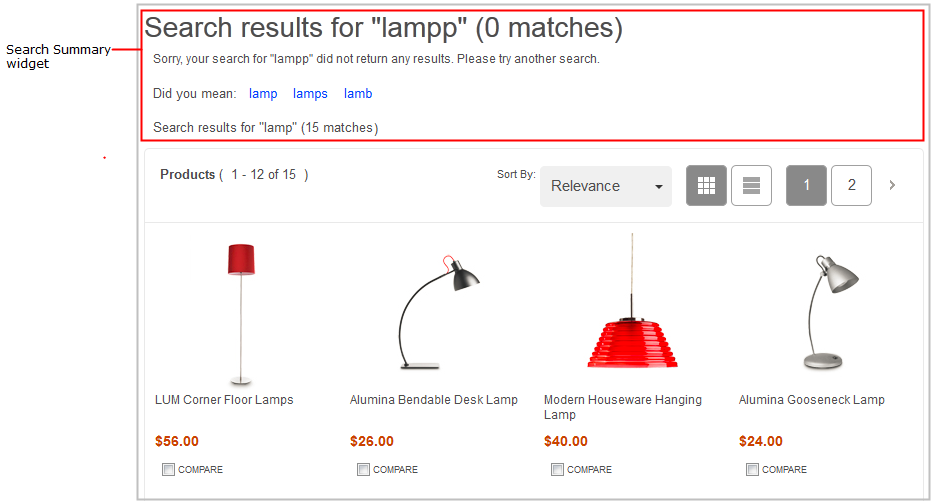 Exemple d'un widget Récapitulatif de la recherche