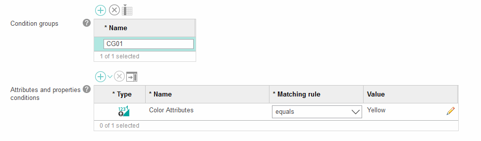 Capture d'écran montrant un exemple de condition d'attribut du dictionnaire d'attributs