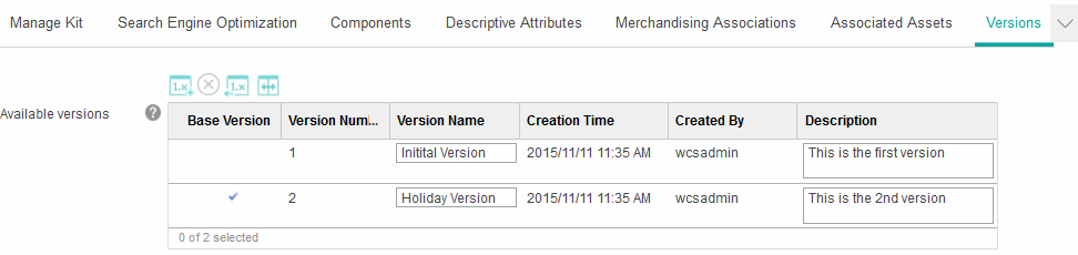 Liste des versions d'une offre groupée