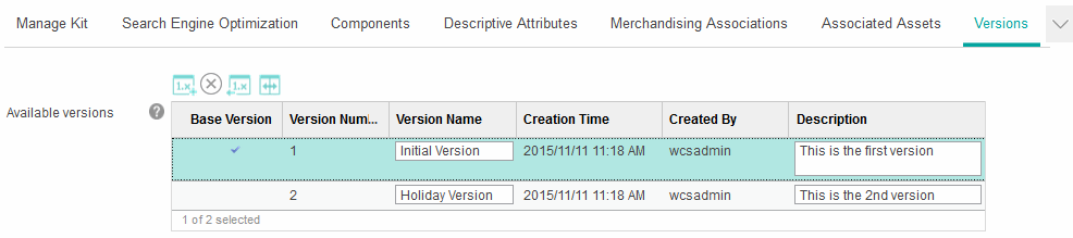 Liste des versions d'une offre groupée ou d'un kit avec mise en évidence de la coche