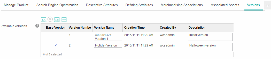 Liste des versions d'une entrée de catalogue