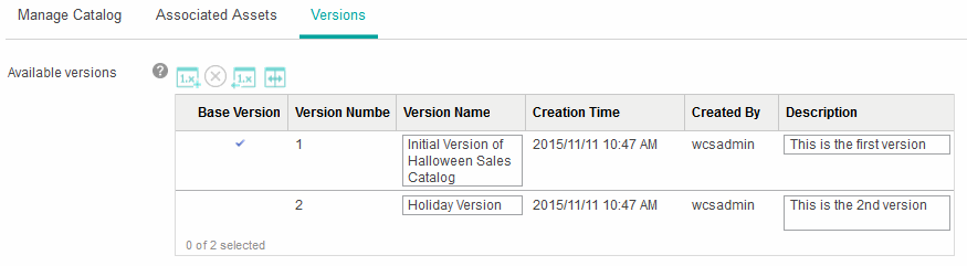 Liste des versions d'un catalogue de vente