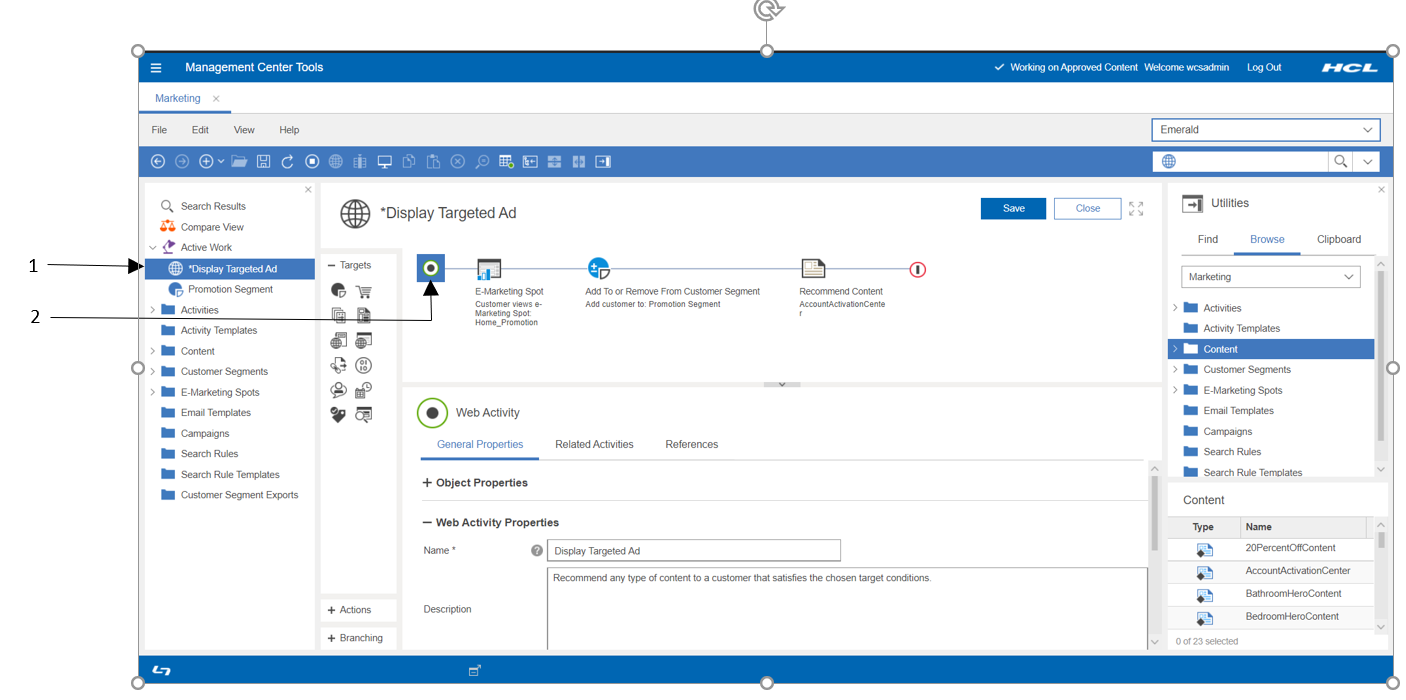 Vue sommaire de l'outil Marketing