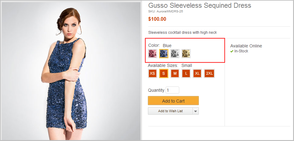 Capture d'écran illustrant des images de valeurs d'attribut spécifiques au produit (échantillons)